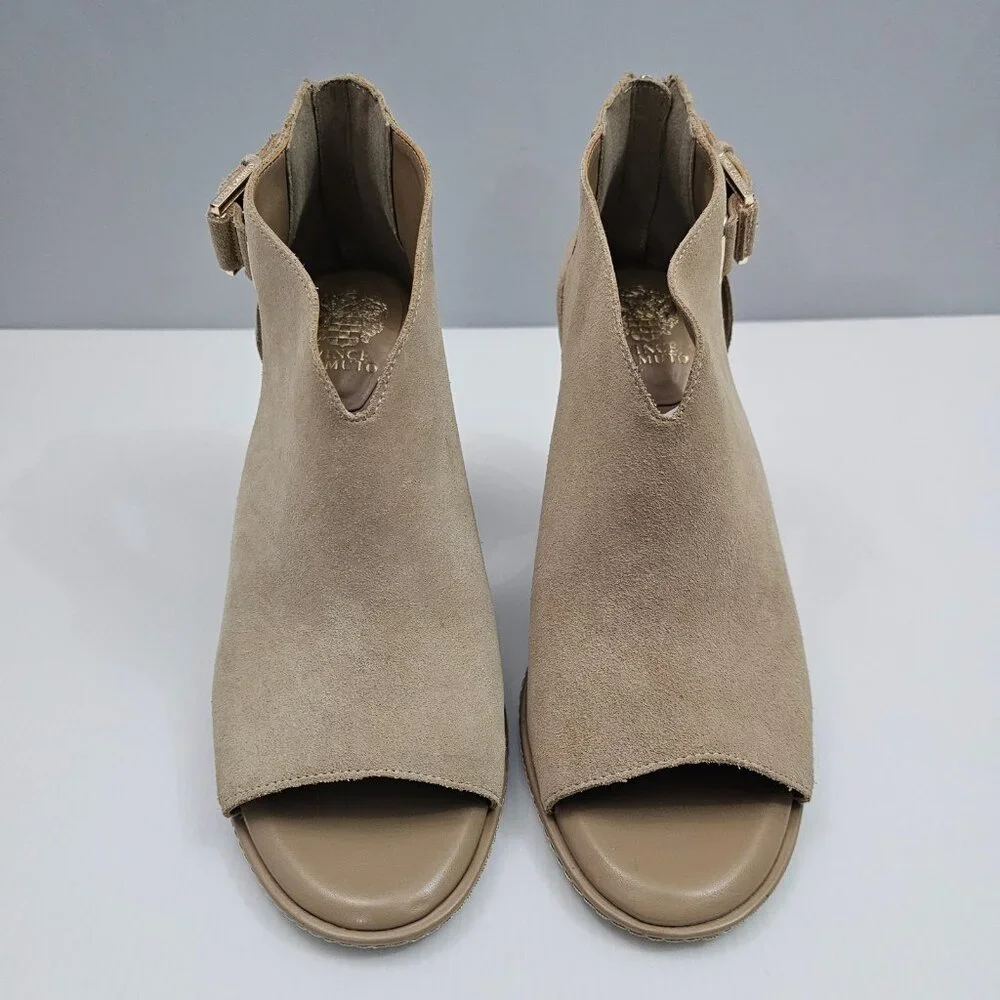 Vince Camuto Fareena Ankle Bootie Womens 11 Tan Leather Peep Toe Block Heel